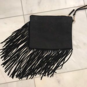 Black boho fringe clutch/wristlet